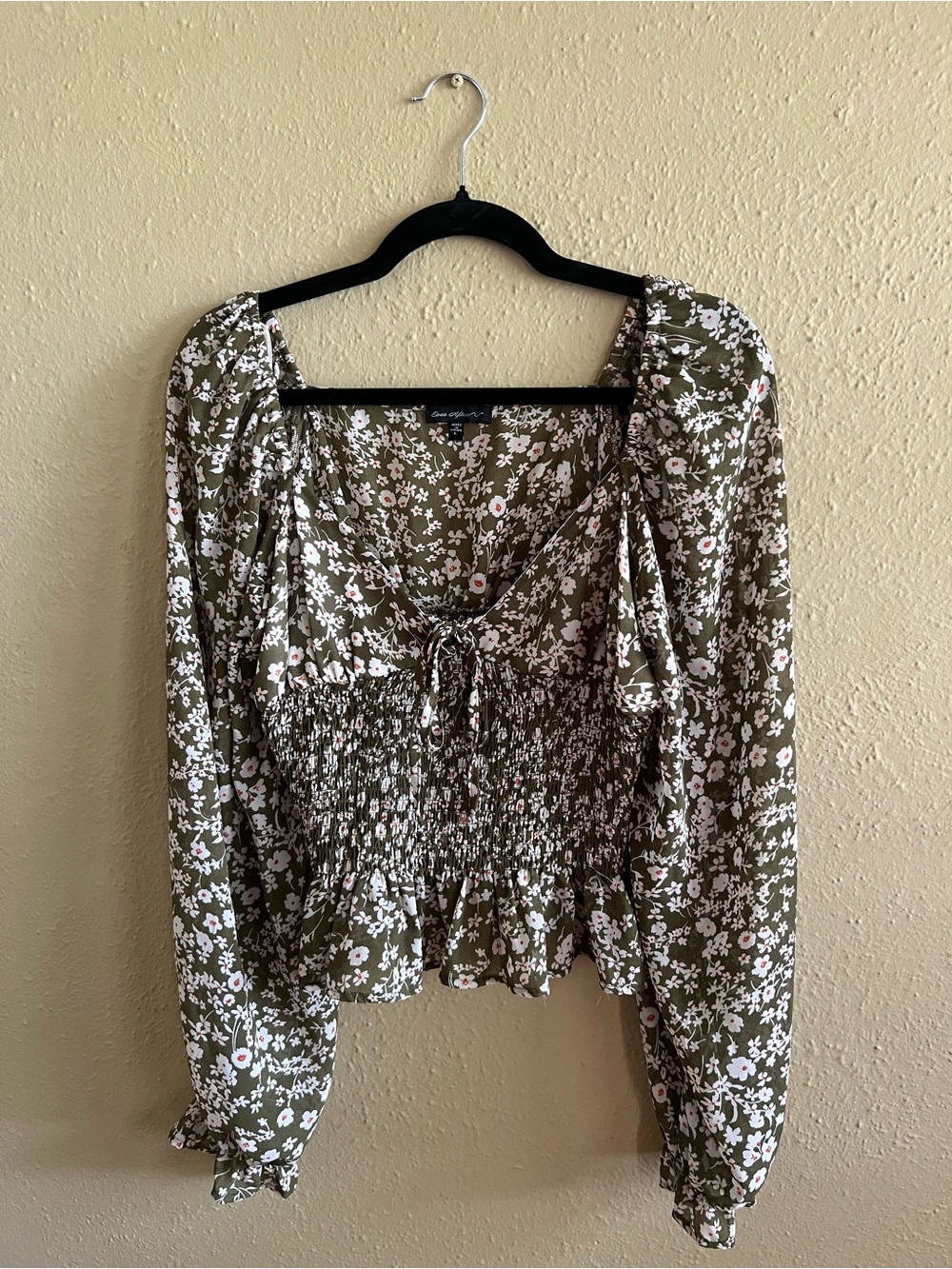 Olive Floral Smocked Peplum Top